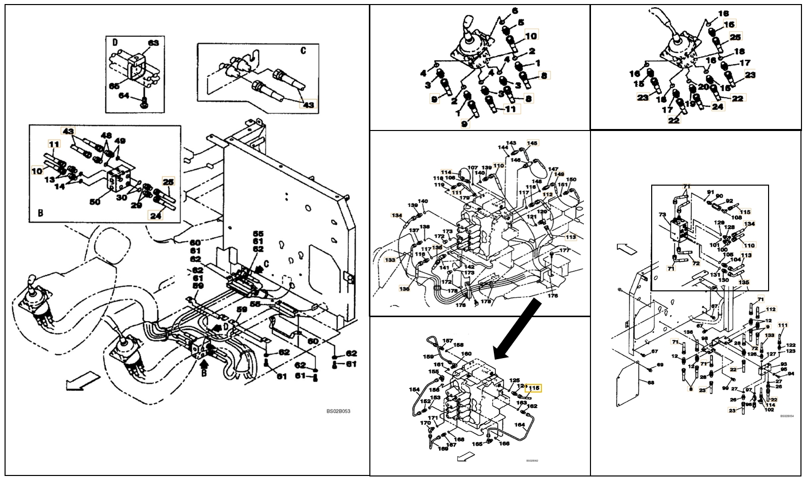 Case CX130 installation diagram showing hydraulic hose KAJ3398 at Pipe No. 133