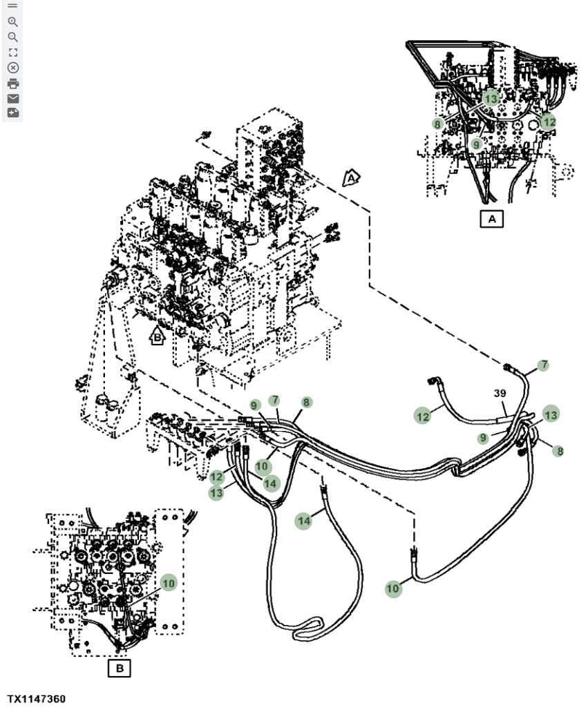Hitachi ZX670LC-5G installation diagram showing hydraulic hose 4688121 at Pipe No. 7