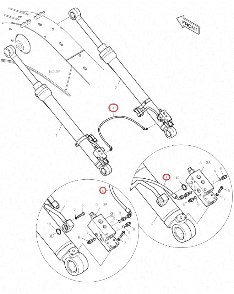 Doosan DX160LC installation diagram showing hydraulic hose DS2059383 at Pipe No. 4