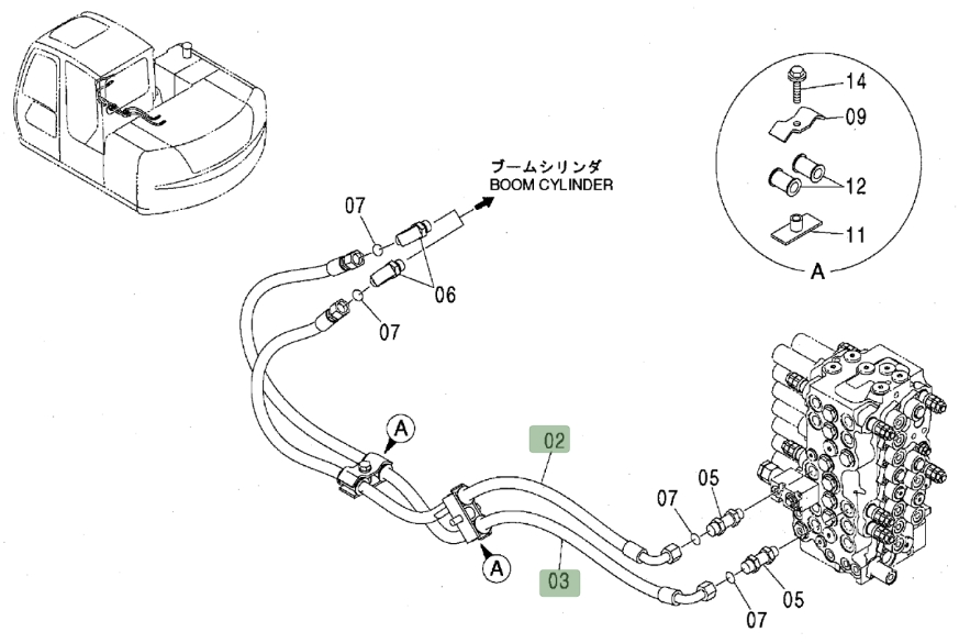 Hitachi ZX80 installation diagram showing hydraulic hose 4457455 at Pipe No. 2