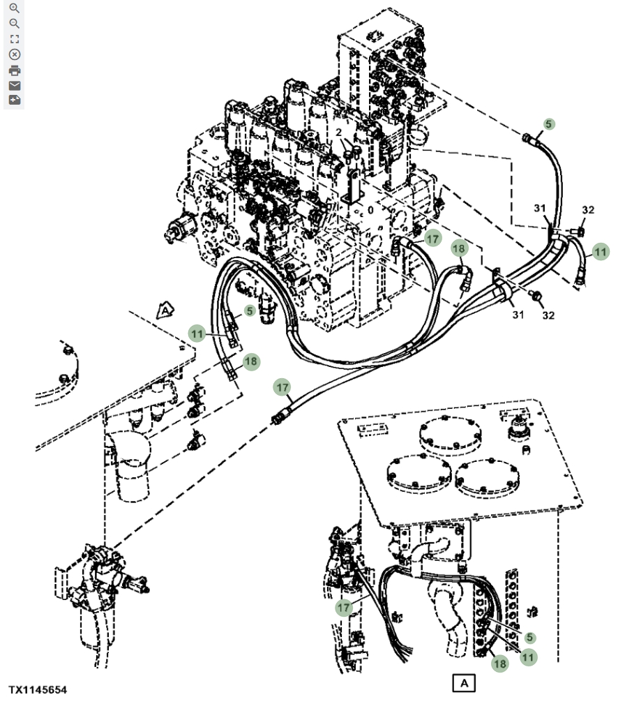 Hitachi ZX670LC-5A installation diagram showing hydraulic hose 4715255 at Pipe No. 5