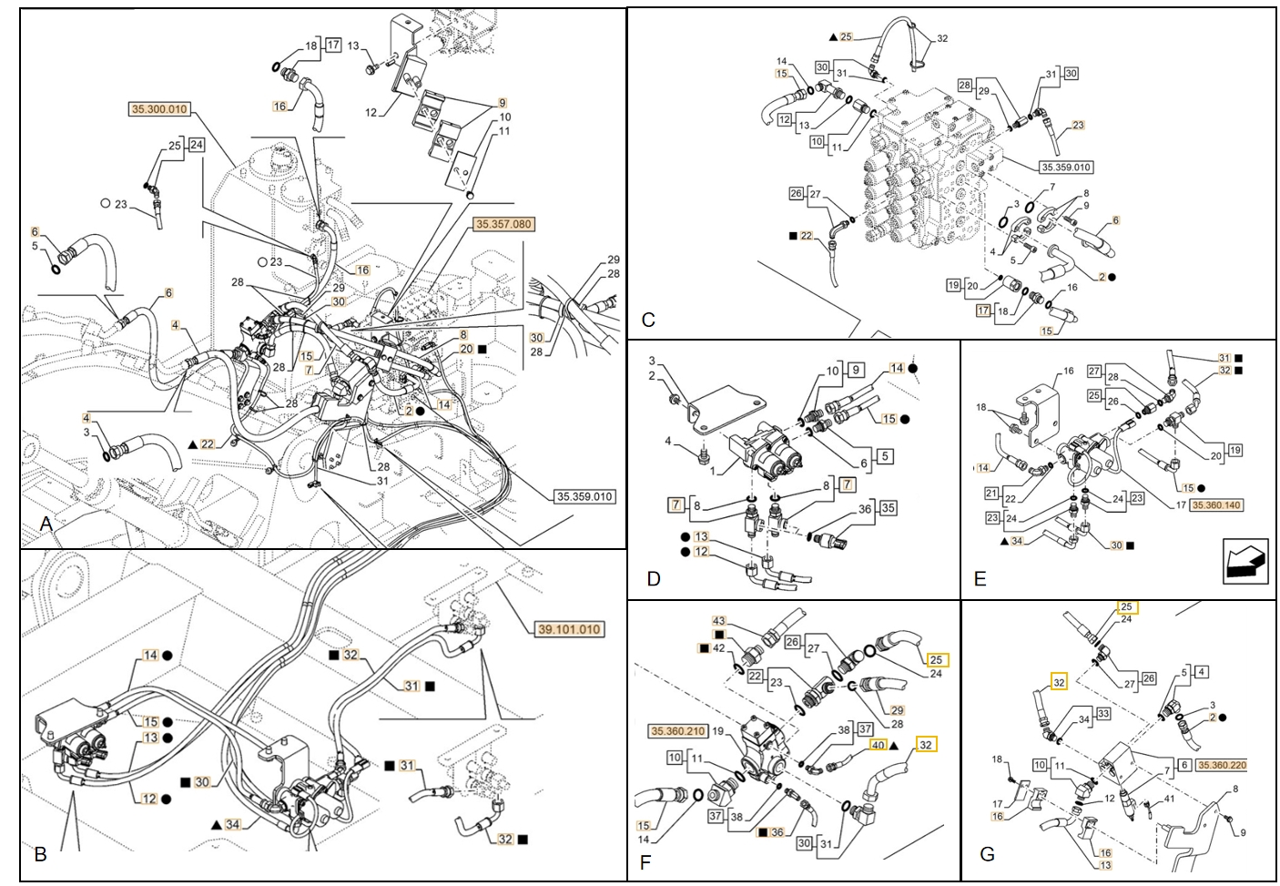 Case CX130E installation diagram showing hydraulic hose KHJ13660 at Pipe No. B30-C25-E30