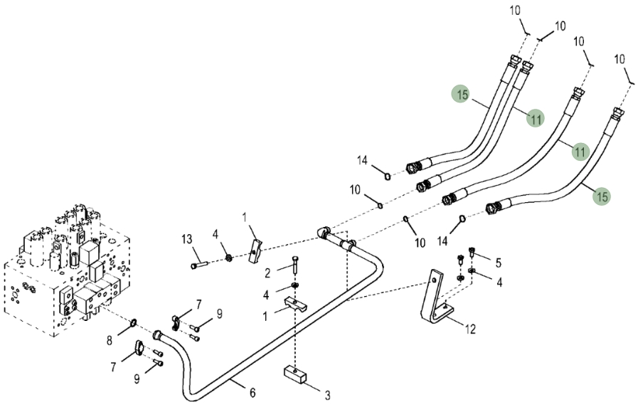 Hitachi ZX290LC-5G installation diagram showing hydraulic hose 4614162 at Pipe No. 11