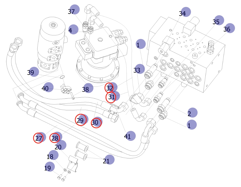 Sunward SWE155F installation diagram showing hydraulic hose 73050200A065 at Pipe No. 30