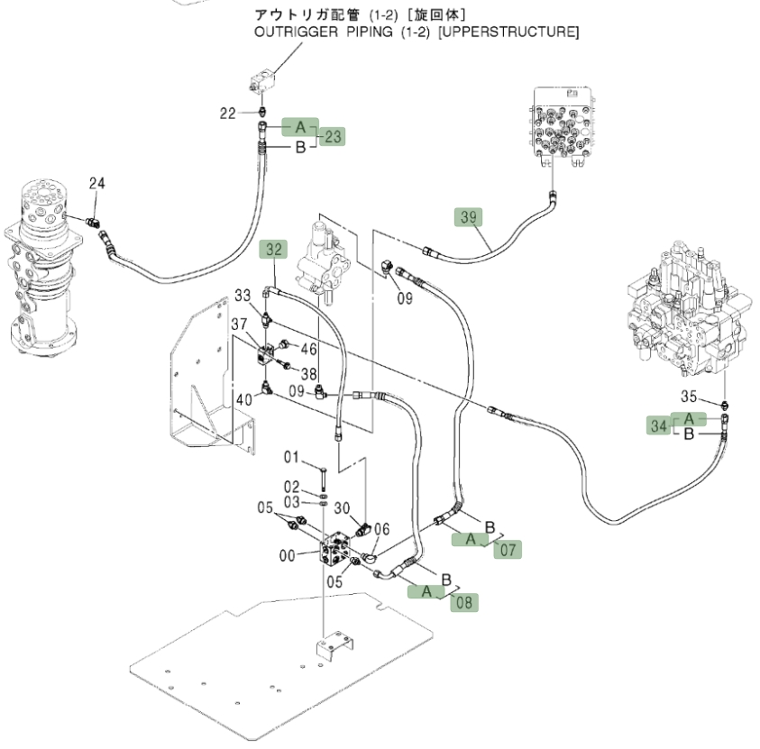 Hitachi ZX180W installation diagram showing hydraulic hose 9232922 at Pipe No. 23