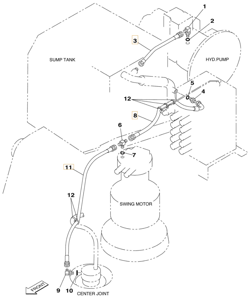 Case CX210 installation diagram showing hydraulic hose KBJ2809 at Pipe No. 3