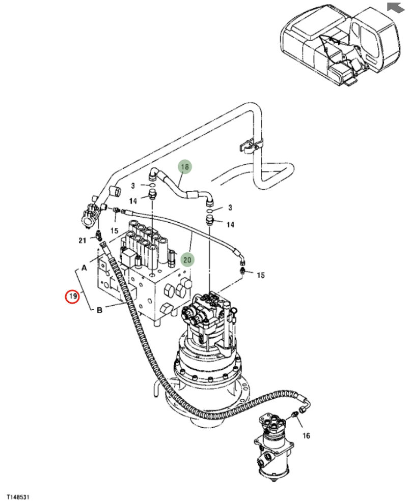 Hitachi ZX200F installation diagram showing hydraulic hose 4429426 at Pipe No. 19A