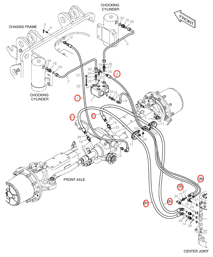 Doosan DX140W-5 installation diagram showing hydraulic hose DS2093340 at Pipe No. 7