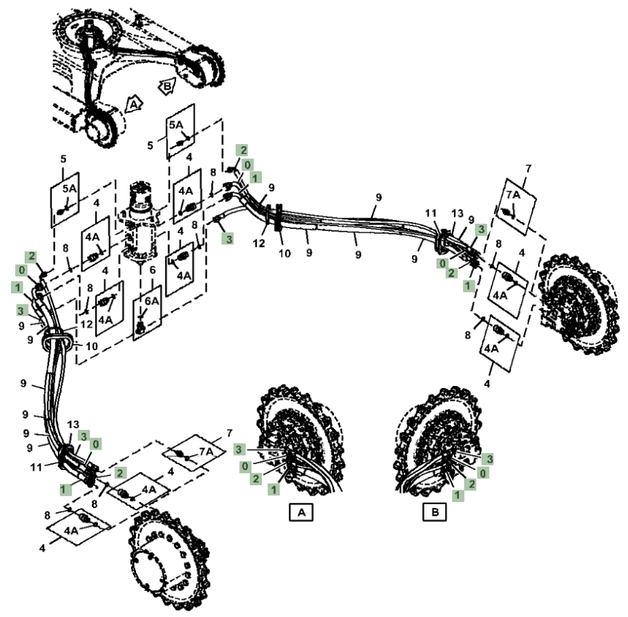 Hitachi ZX75US-5N installation diagram showing hydraulic hose 4455438 at Pipe No. 2