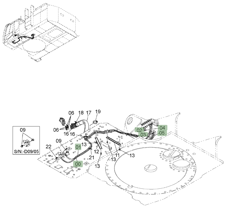 Hitachi ZX850LC-3 installation diagram showing hydraulic hose 4635251 at Pipe No. 2