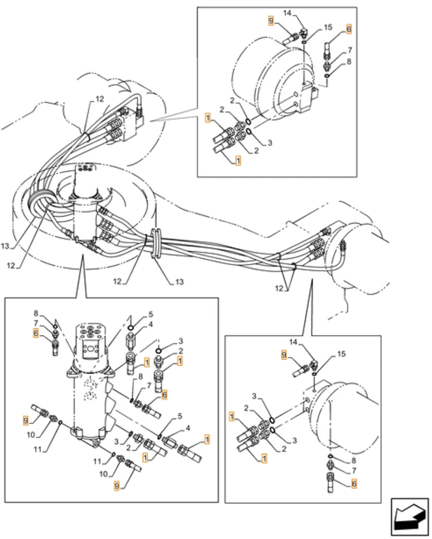Case CX380C LC installation diagram showing hydraulic hose KTA1166 at Pipe No. 1