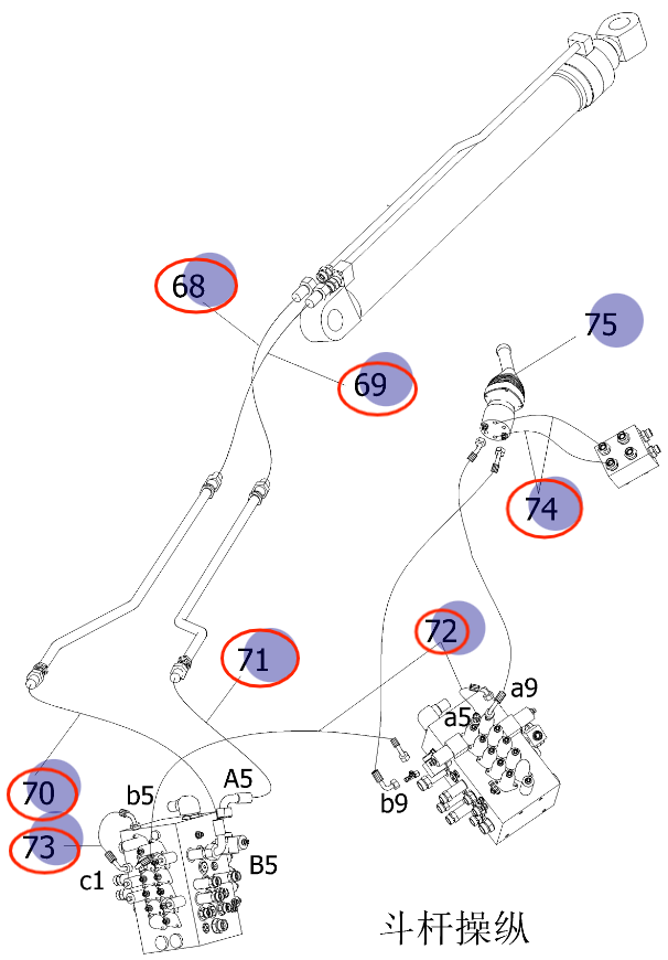 Sunward SWE150E installation diagram showing hydraulic hose 730501004325 at Pipe No. 68