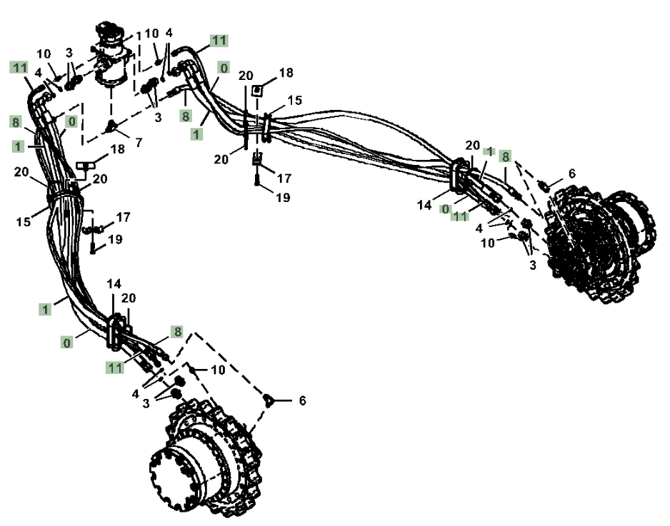 Hitachi ZX210LC-5N installation diagram showing hydraulic hose 4629655 at Pipe No. 0