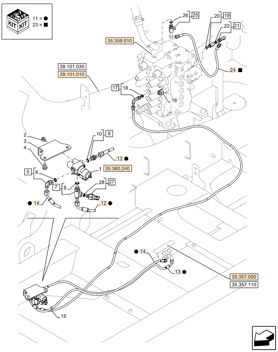 Case CX180E LC installation diagram showing hydraulic hose KHJ2165 at Pipe No. 12