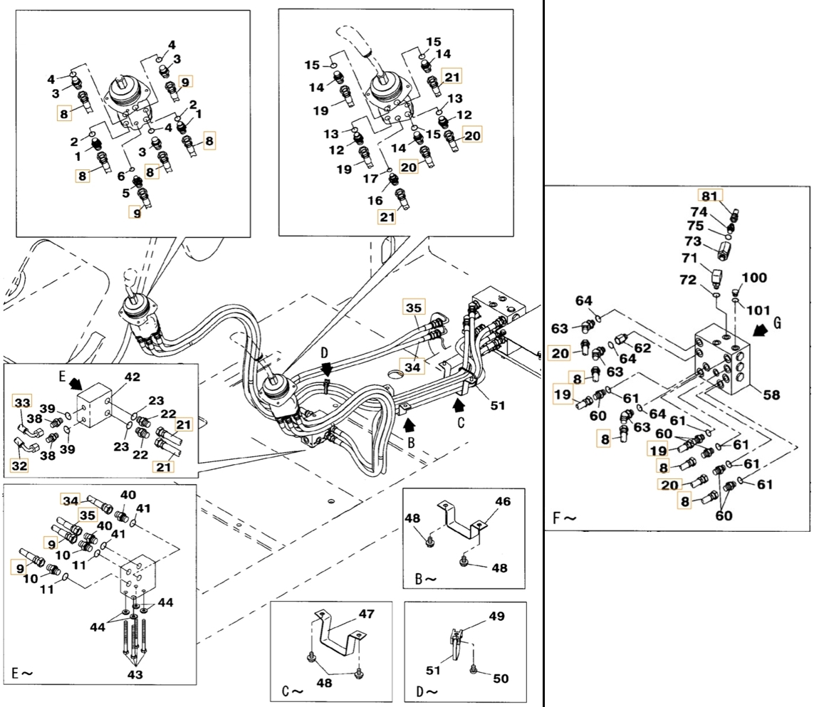 Case CX240B installation diagram showing hydraulic hose KRJ4381 at Pipe No. 20