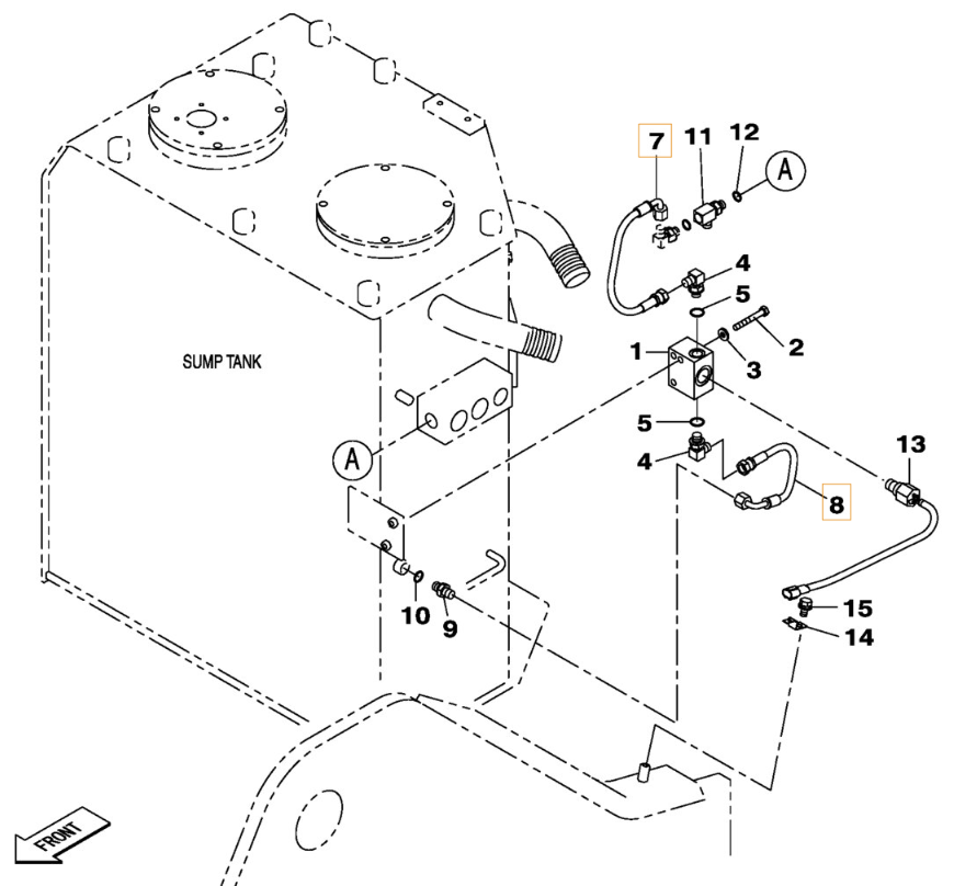 Case CX250C installation diagram showing hydraulic hose KHJ2291 at Pipe No. 8