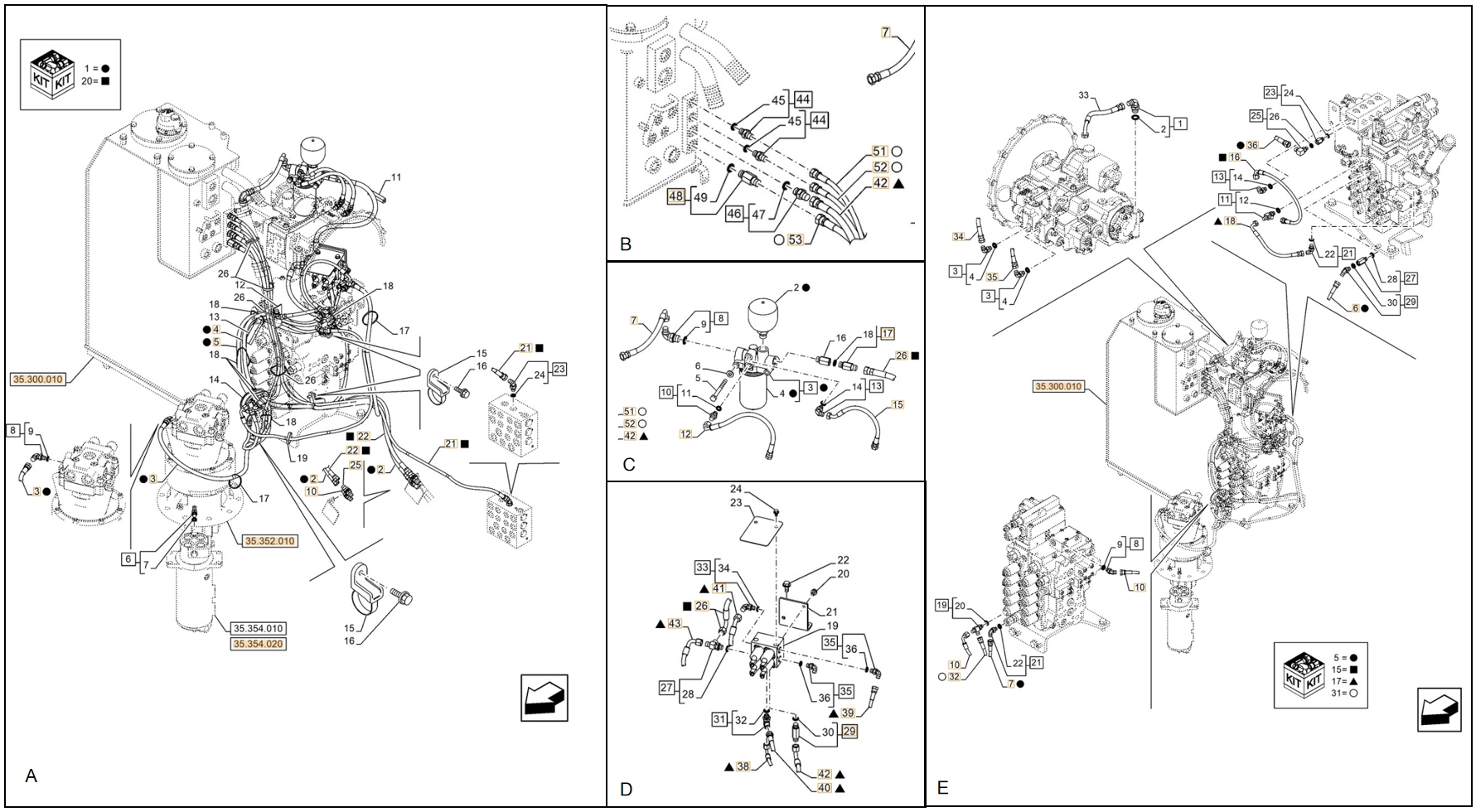 Case CX130E installation diagram showing hydraulic hose KHJ2179 at Pipe No. 16