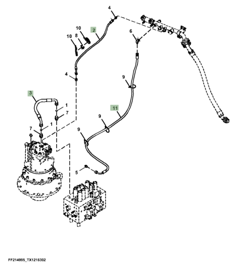 Hitachi ZX210FLC-LL-6N installation diagram showing hydraulic hose 4229850 at Pipe No. 2