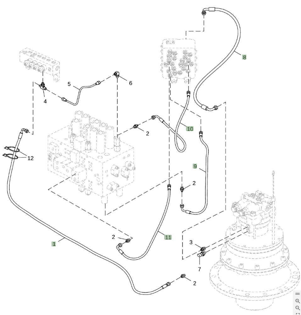 Hitachi ZX250LC-5N installation diagram showing hydraulic hose 4447490 at Pipe No. 1