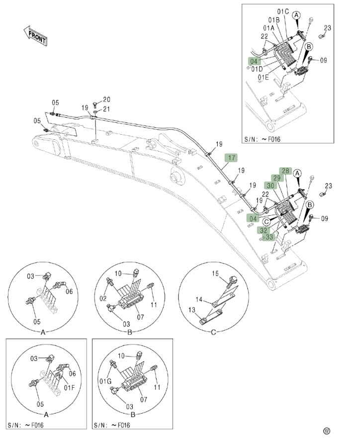 Hitachi ZX600LC installation diagram showing hydraulic hose 4203161 at Pipe No. 29