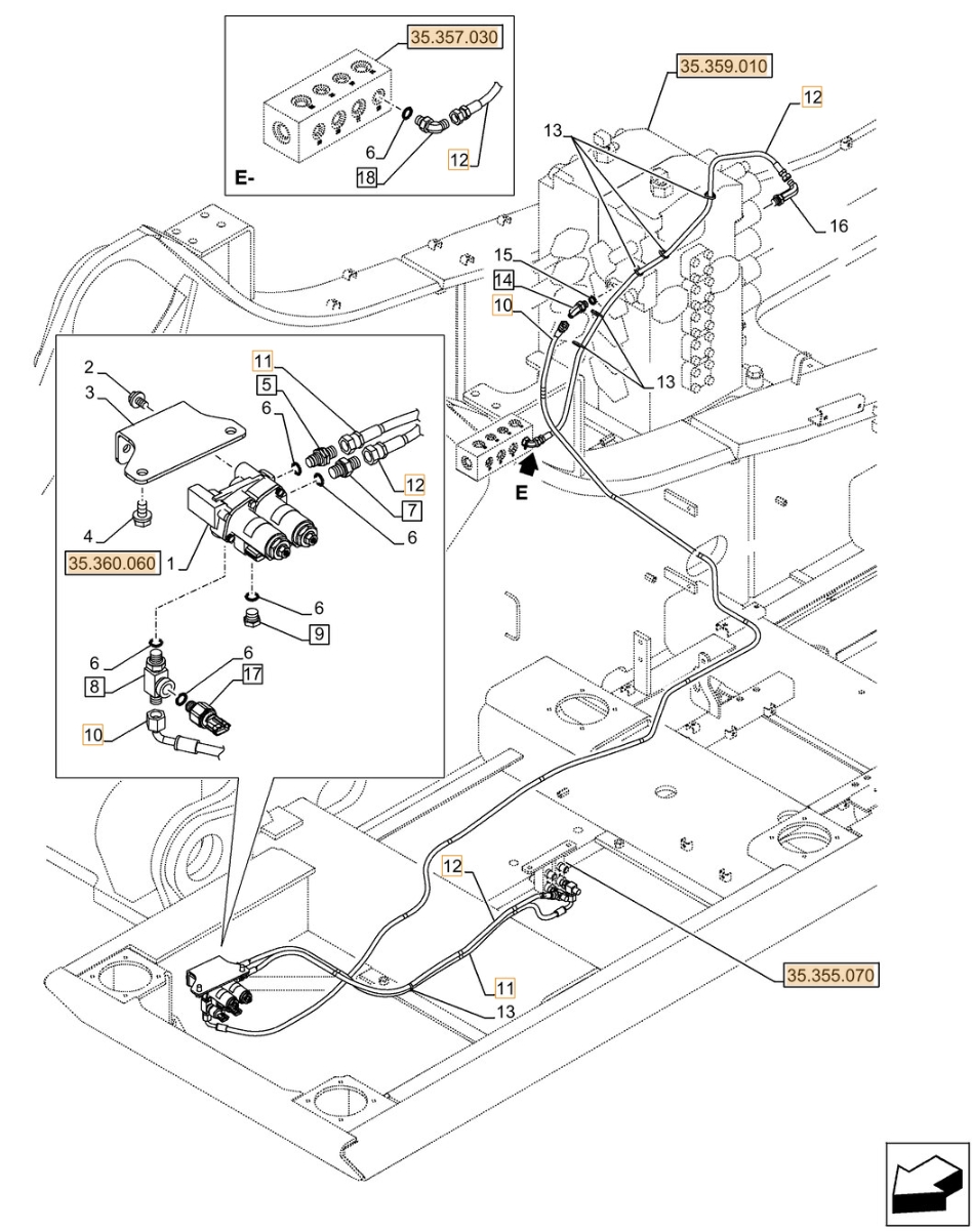 Case CX500D LC ME installation diagram showing hydraulic hose KHJ12230 at Pipe No. 10