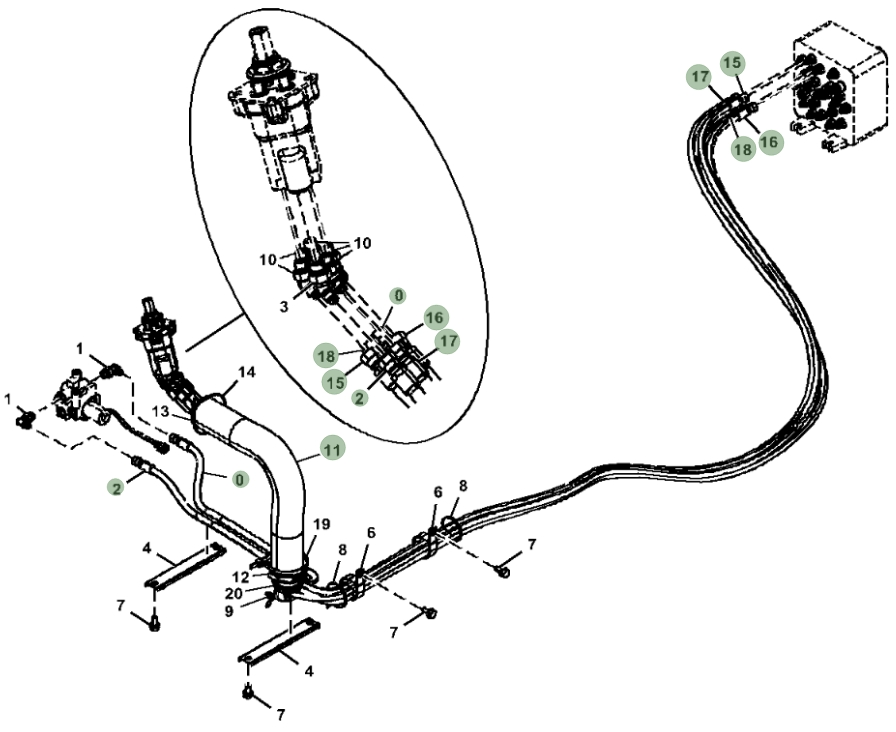 Hitachi ZX245USLC-6N installation diagram showing hydraulic hose 4603607 at Pipe No. 15