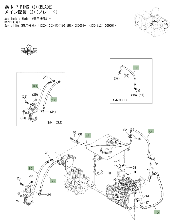 Hitachi ZX120-3 installation diagram showing hydraulic hose 4626937 at Pipe No. 30