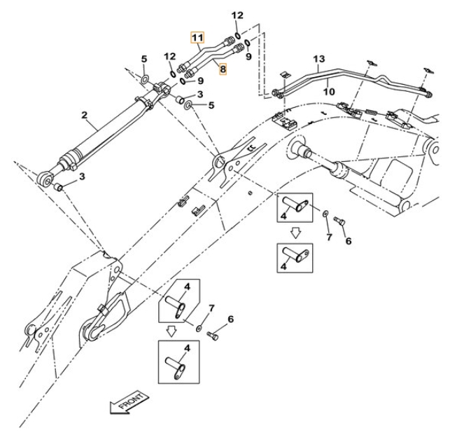 Case CX220B installation diagram showing hydraulic hose KRV19720 at Pipe No. 8