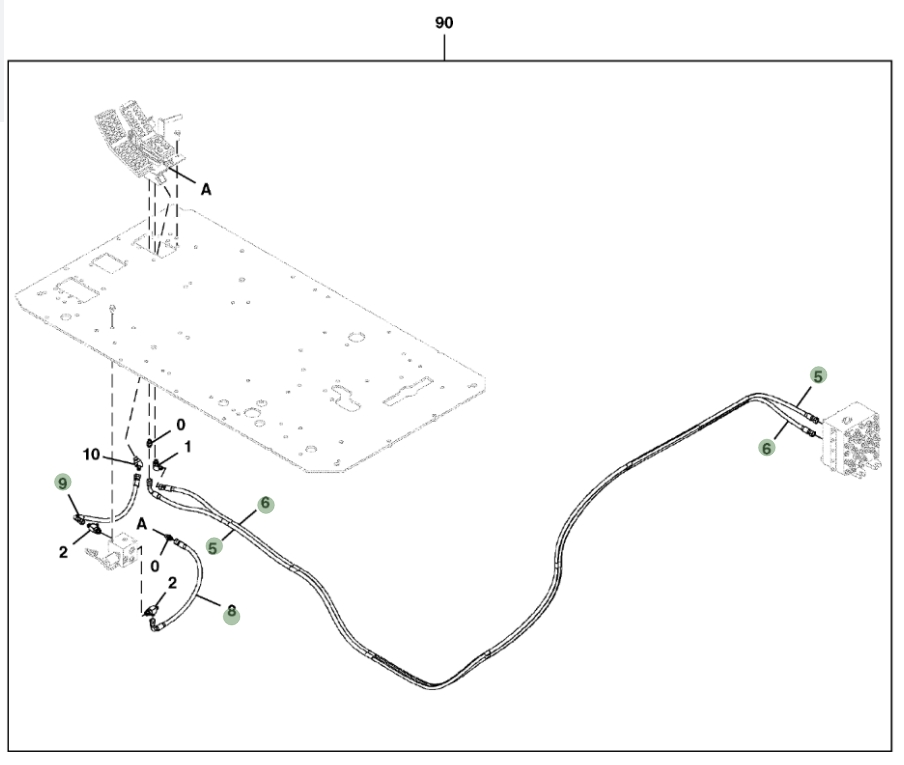 Hitachi ZX470LC-6 installation diagram showing hydraulic hose 4635248 at Pipe No. 9