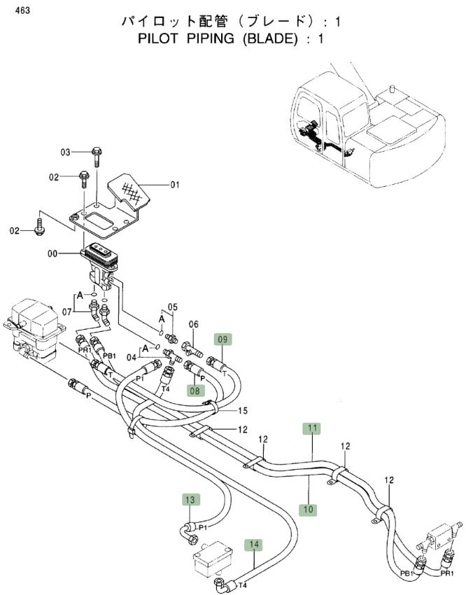 Hitachi EX120-5 installation diagram showing hydraulic hose 4375674 at Pipe No. 10