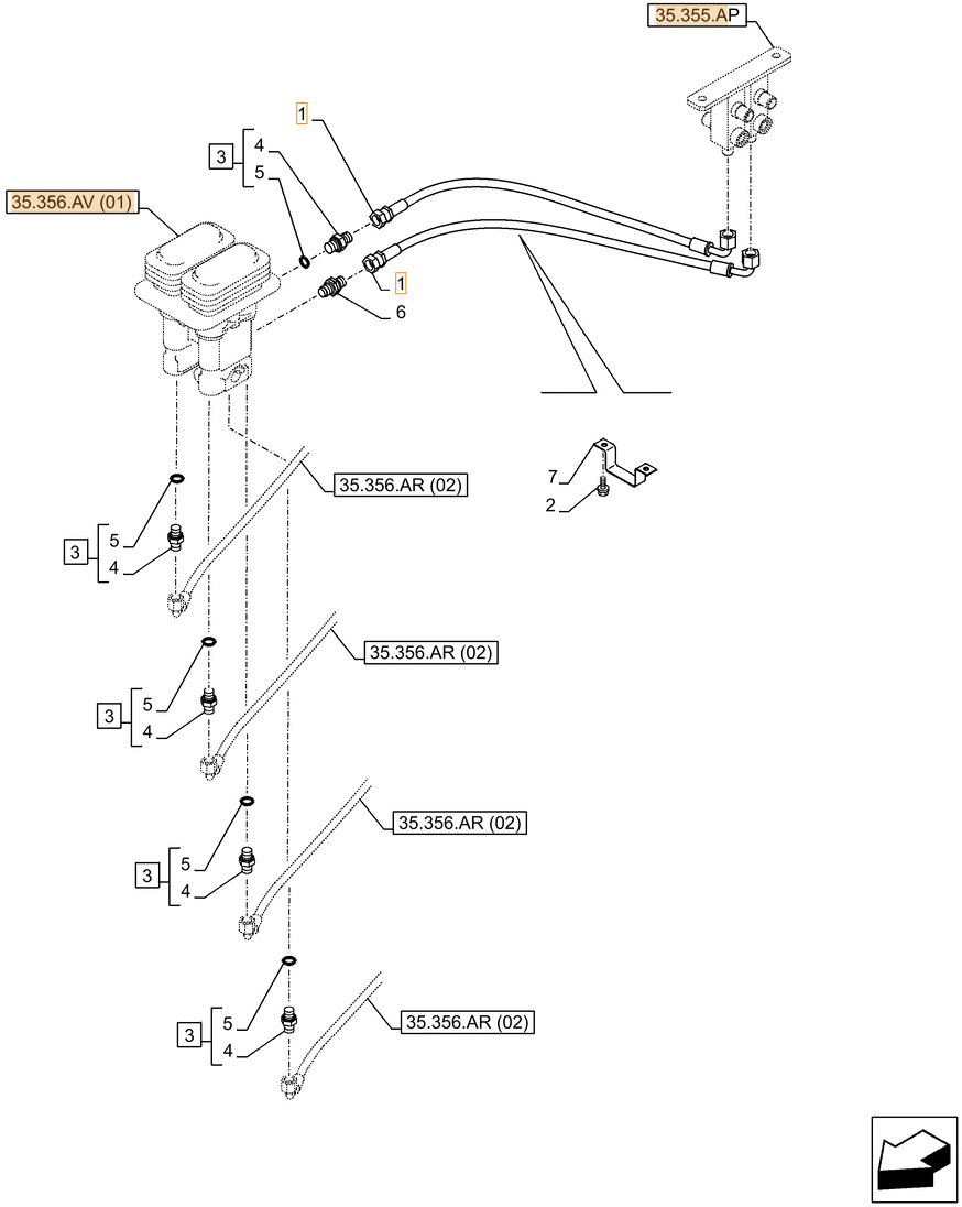 Case CX250D NLC installation diagram showing hydraulic hose KHJ2093 at Pipe No. 1