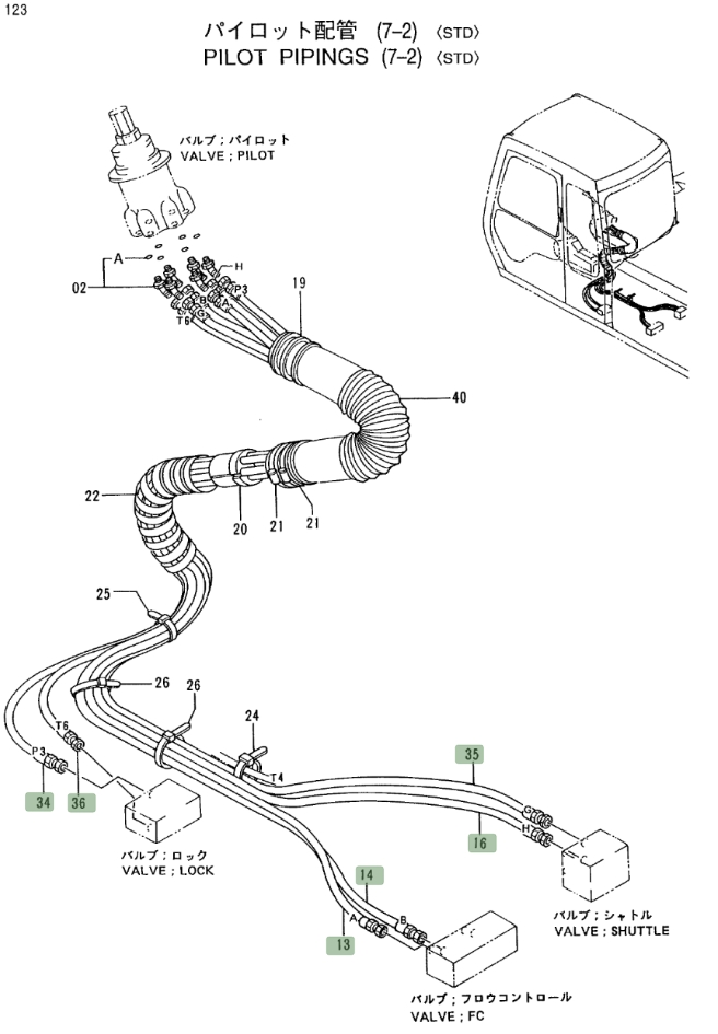 Hitachi EX400LC-3 installation diagram showing hydraulic hose 4304409 at Pipe No. 11