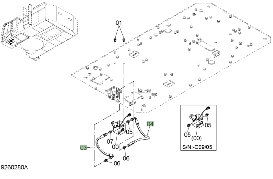 Hitachi ZX850LC-3 installation diagram showing hydraulic hose 4648087 at Pipe No. 3