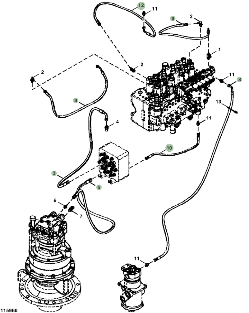 Hitachi ZX245USLC-5N installation diagram showing hydraulic hose 4716221 at Pipe No. 10
