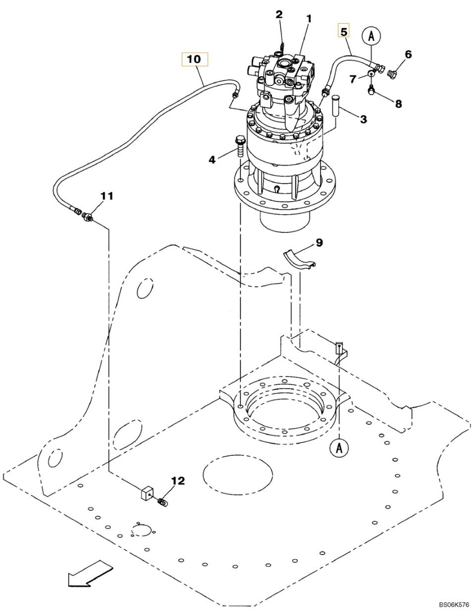 Case CX210B SL installation diagram showing hydraulic hose KHJ14930 at Pipe No. 10