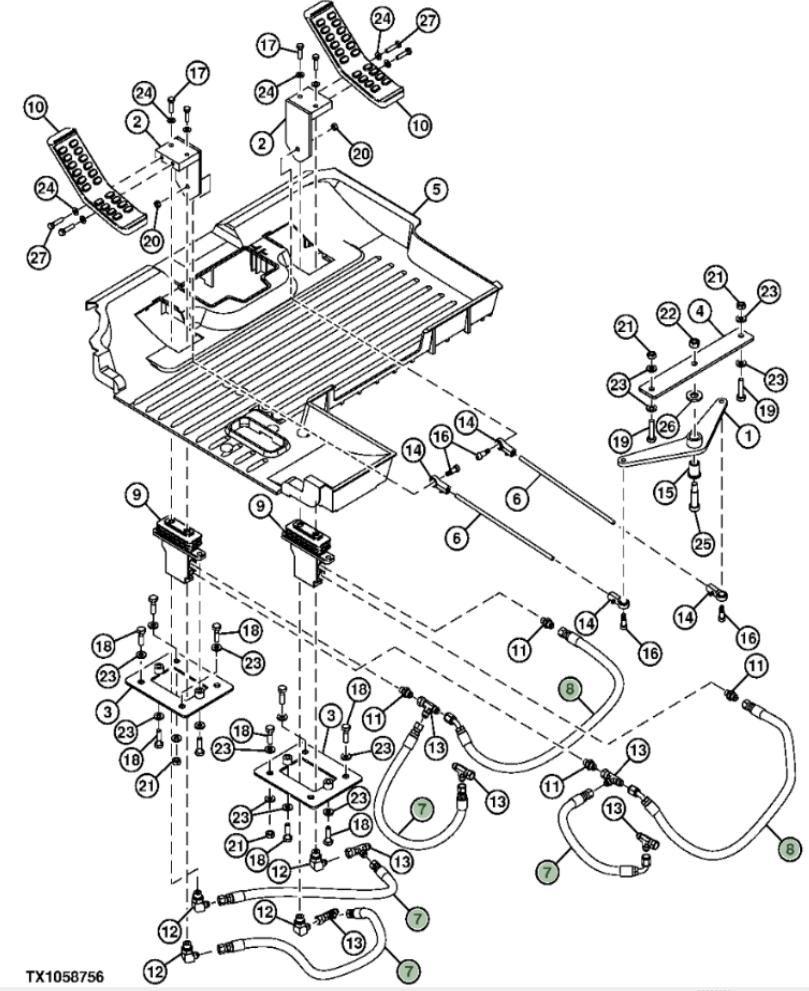Hitachi ZX210F-3 installation diagram showing hydraulic hose 4442133 at Pipe No. 7