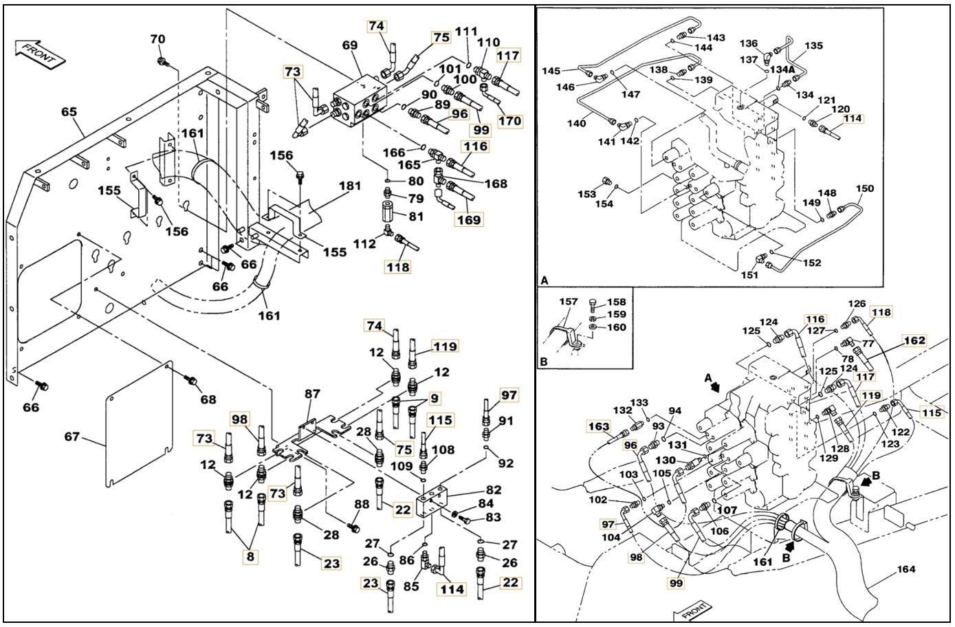 Case CX210 installation diagram showing hydraulic hose KHJ1608 at Pipe No. 97