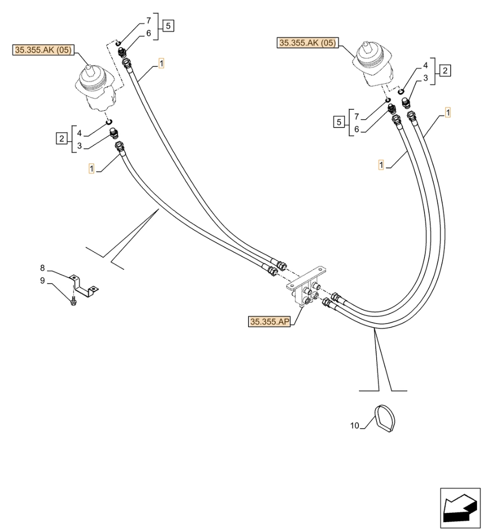 Case CX370D NLC installation diagram showing hydraulic hose 159213A1 at Pipe No. 1