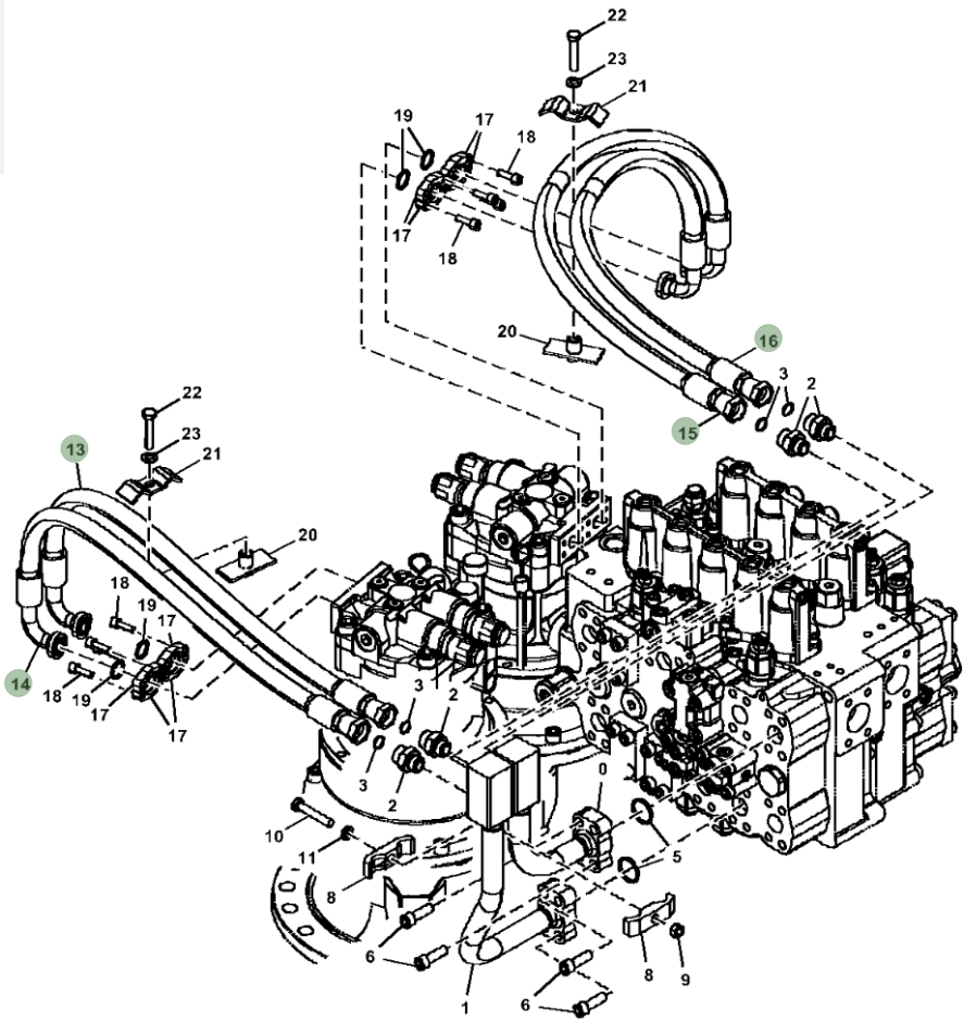 Hitachi ZX470LC-5G installation diagram showing hydraulic hose 4700790 at Pipe No. 13