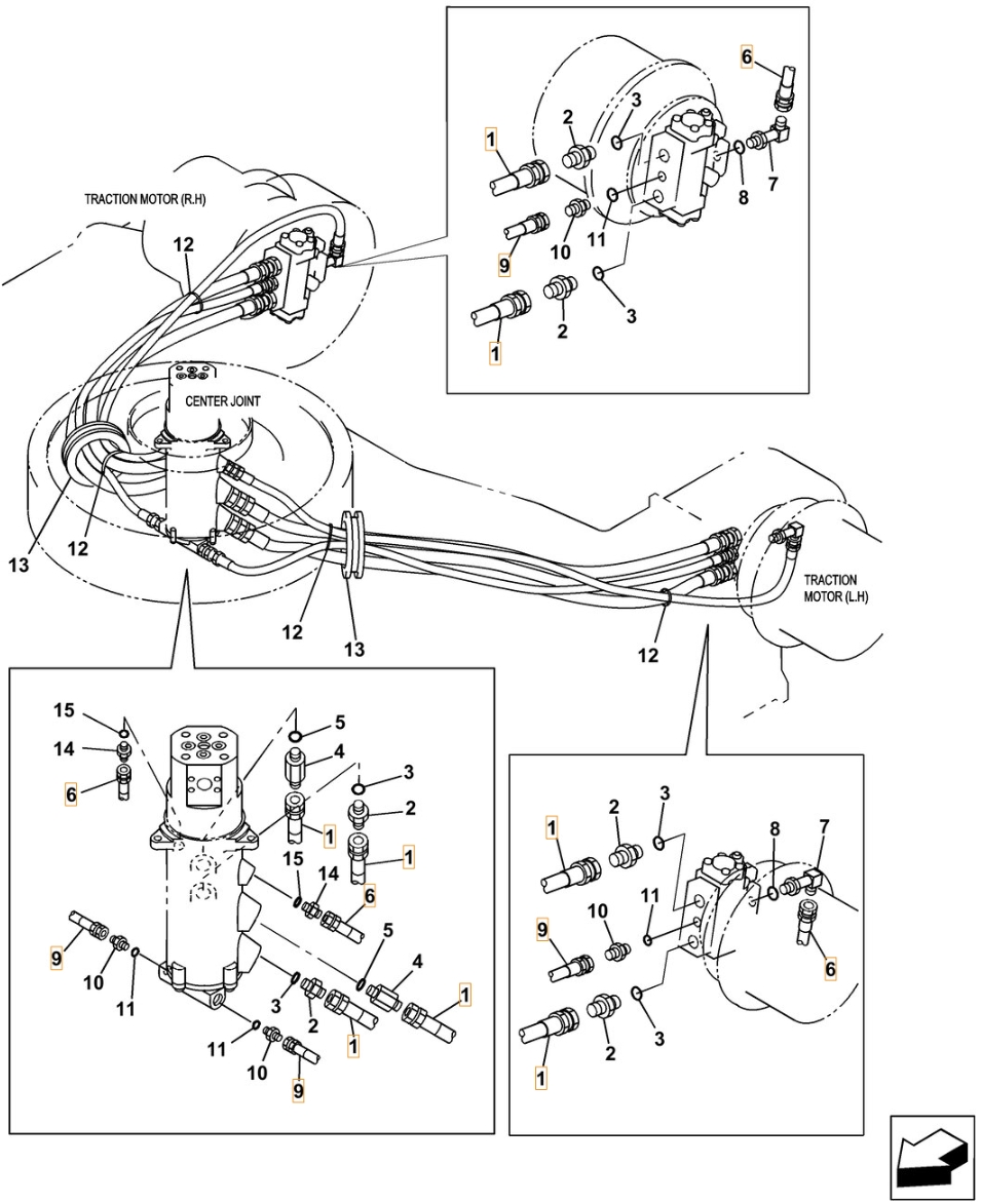 Case CX350C installation diagram showing hydraulic hose KSA1138 at Pipe No. 1