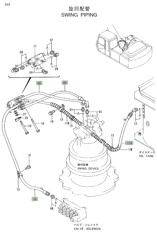 Hitachi EX220LC-3 installation diagram showing hydraulic hose 4305378 at Pipe No. 10