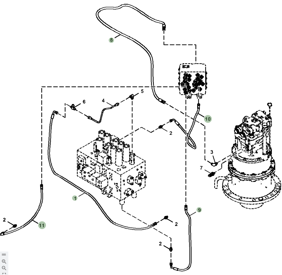 Hitachi ZX210LC-5G installation diagram showing hydraulic hose 4447490 at Pipe No. 1