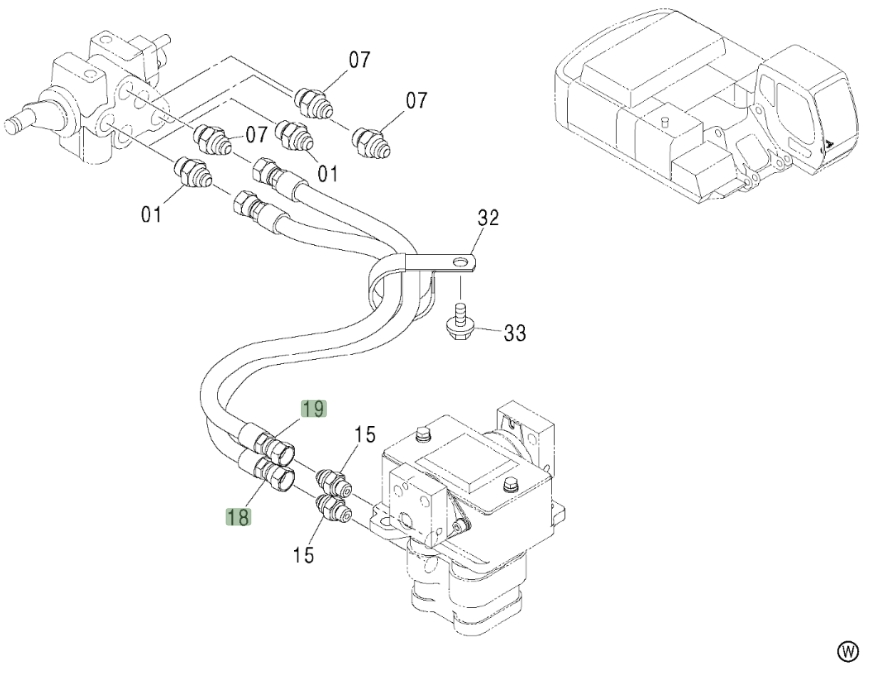 Hitachi ZX450LC installation diagram showing hydraulic hose 4450428 at Pipe No. 19