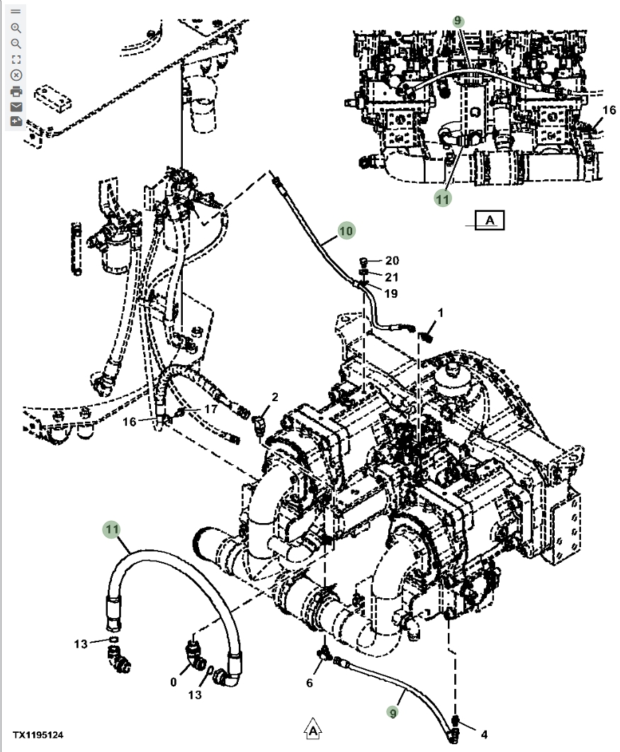 Hitachi ZX670LC-6 installation diagram showing hydraulic hose 4636420 at Pipe No. 9
