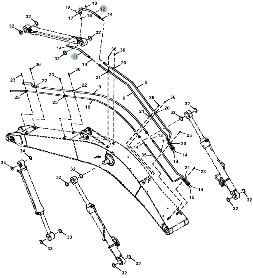 Hitachi ZX290LC-5G installation diagram showing hydraulic hose 4622750 at Pipe No. 11
