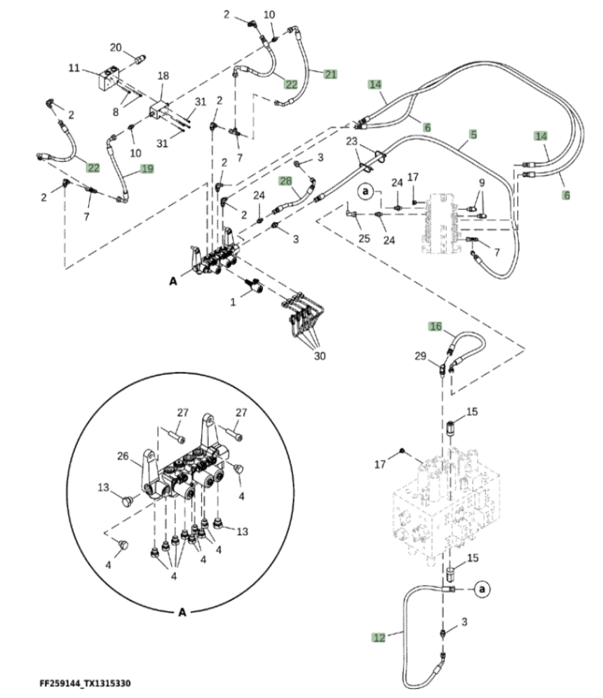 Hitachi ZX370F-LL-6N installation diagram showing hydraulic hose 4453063 at Pipe No. 16