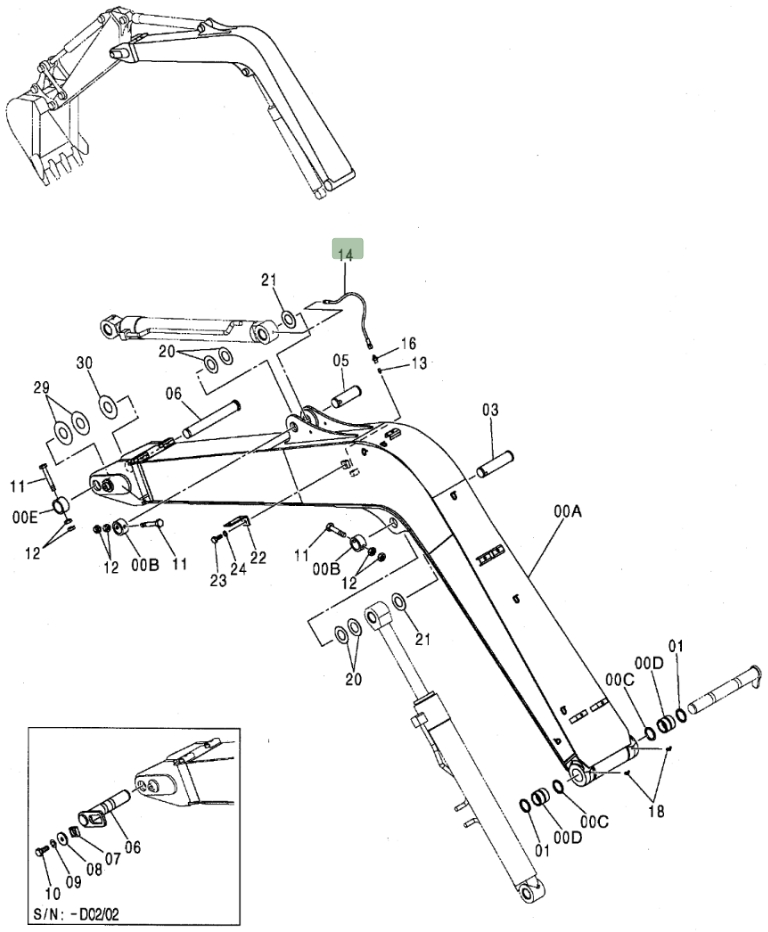Hitachi ZX80 installation diagram showing hydraulic hose 4129123 at Pipe No. 14