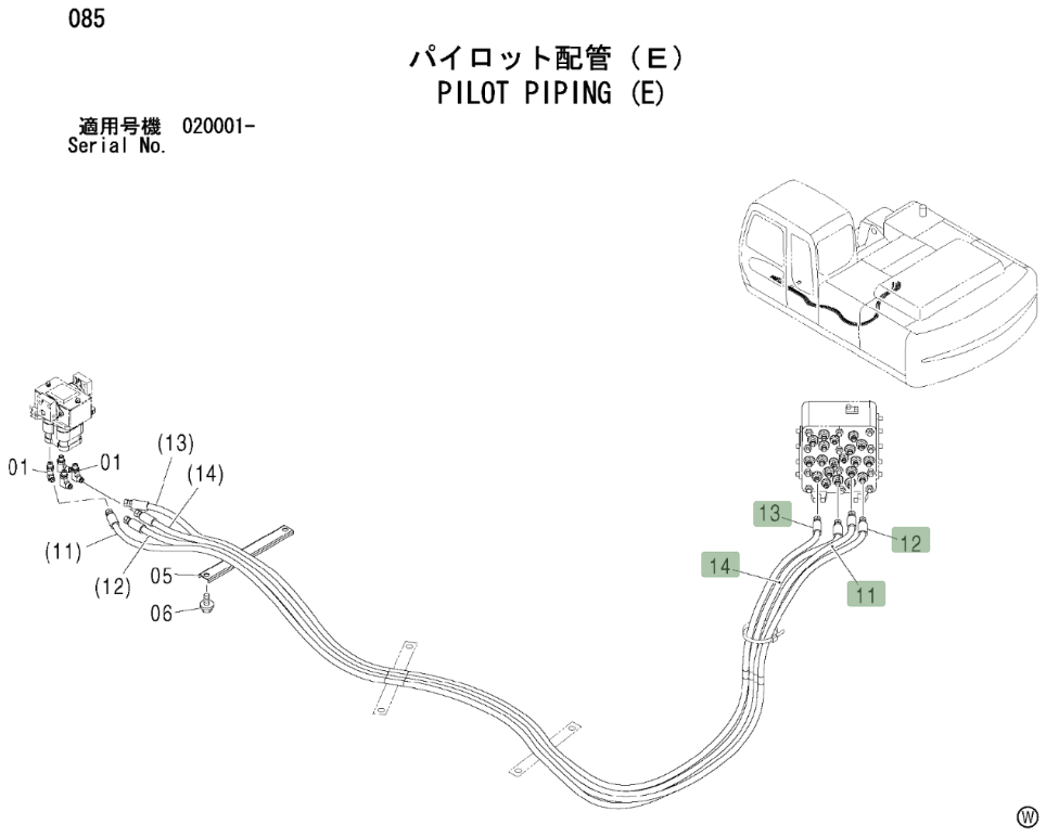 Hitachi ZX270LC installation diagram showing hydraulic hose 4431842 at Pipe No. 12
