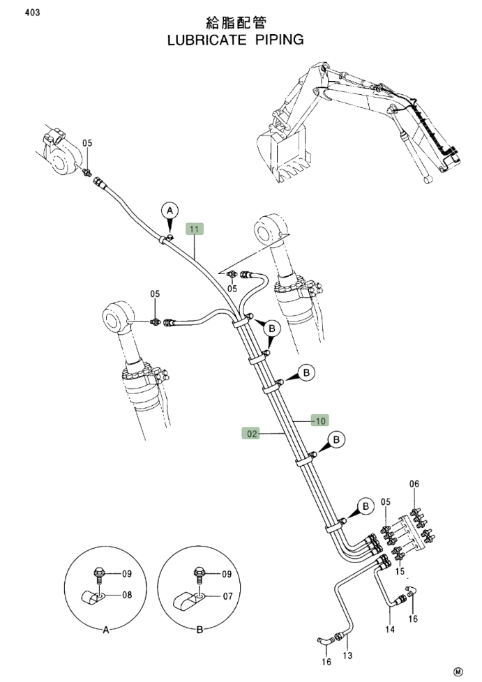 Hitachi EX230LC-5 installation diagram showing hydraulic hose 4252853 at Pipe No. 2