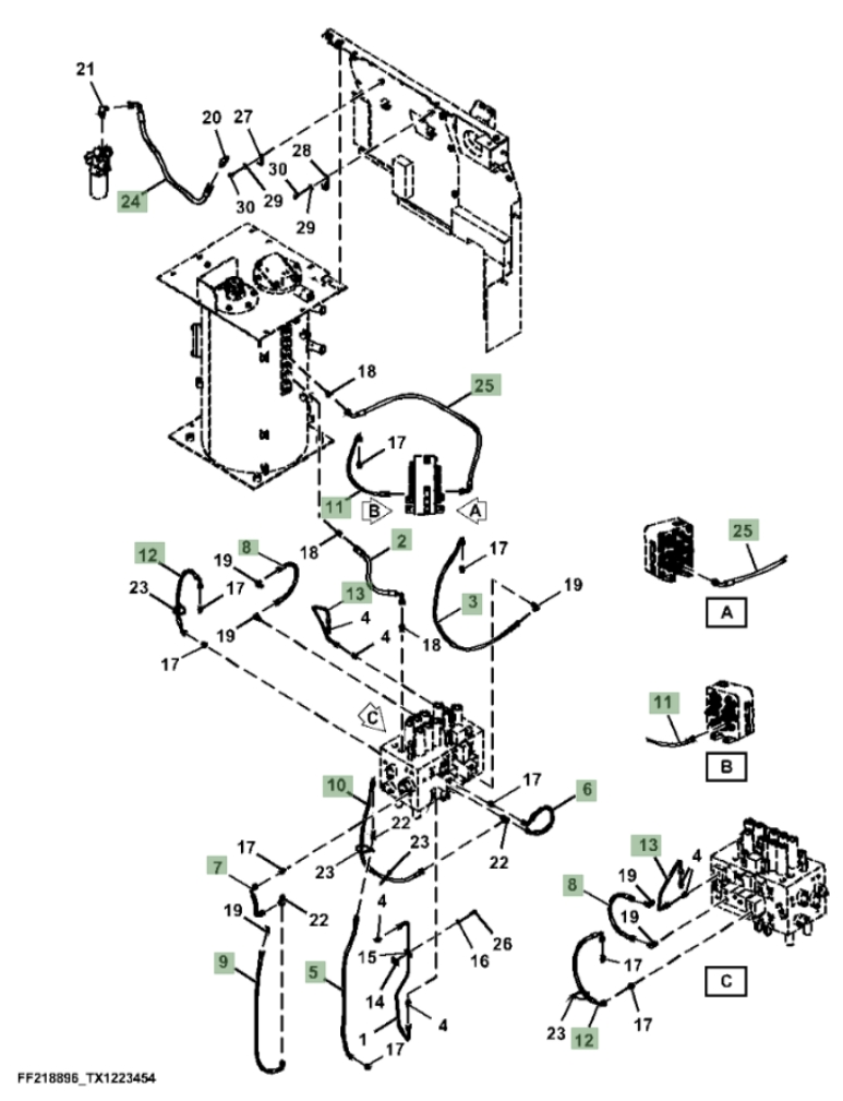 Hitachi ZX210F-LL-6N installation diagram showing hydraulic hose 4656809 at Pipe No. 8